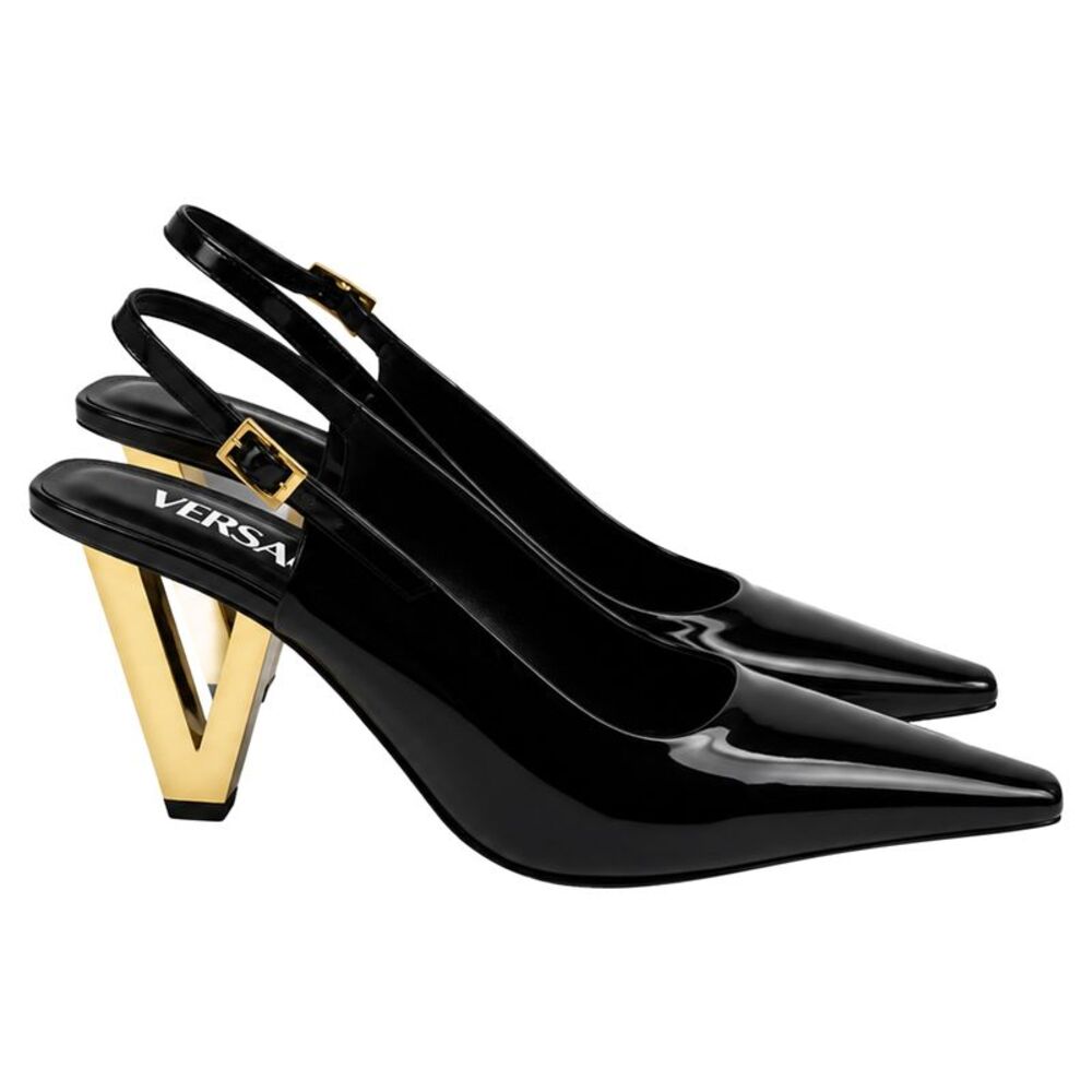 Versace Slingback Pumps in Black Patent Leather